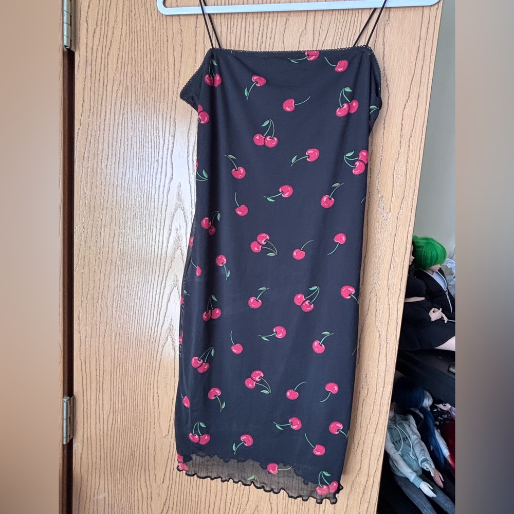 Cherry Print Black Dress